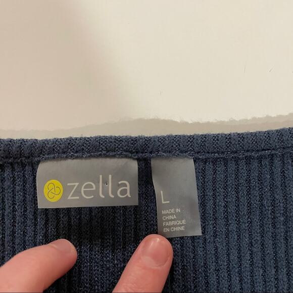Zella Dark Blue Ribbed Long Sleeve Twist Front Sweater Size L - Picture 6 of 11
